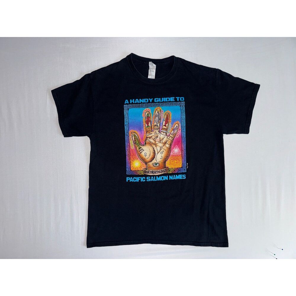 Ray Troll "A Handy Guide to Pacific Salmon Names" Graphic Tee | Size Large